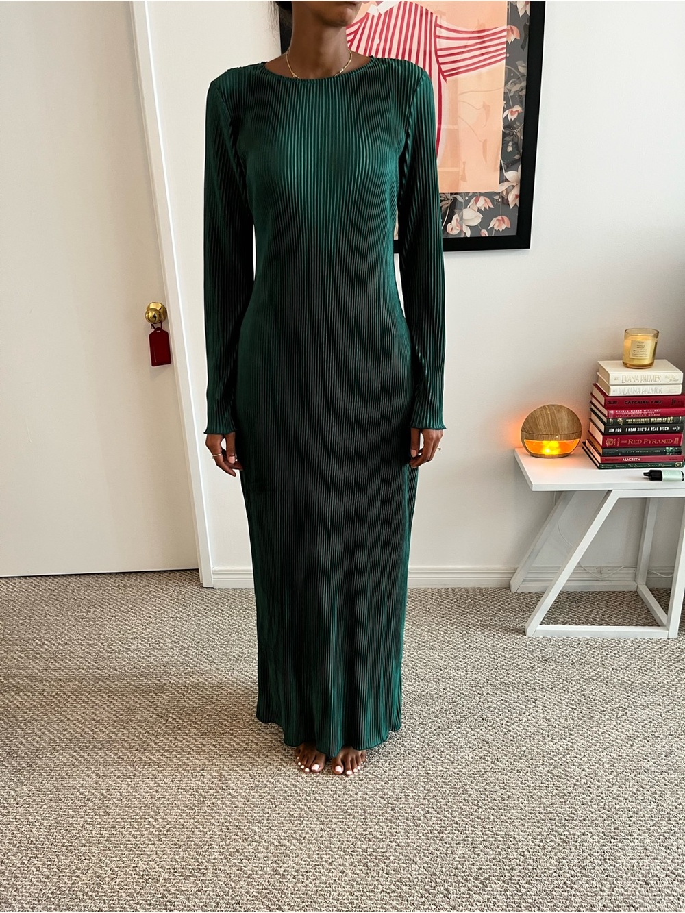 Long-Sleeve Green Maxi Dress medium